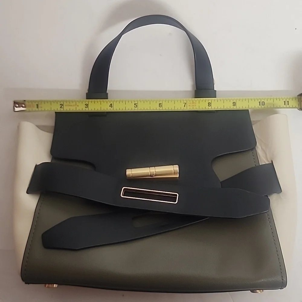 Rare ZAC Zac Posen Leather Cowhide Brigette Black, Taupe & Cream Belted Satchel